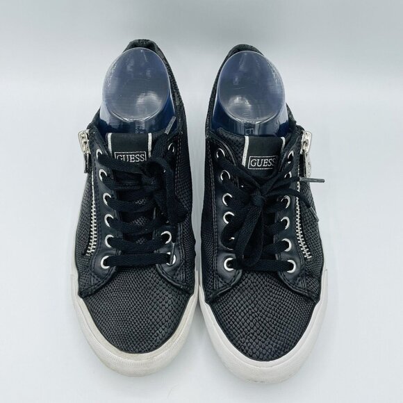Guess Shoes Womens Size 8.5 Black Lace Up Sneakers Embossed Logo Casual Sneakers - Picture 5 of 12